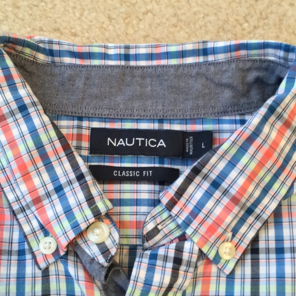 Nautica Short Sleeve Plaid Button Down Shirt Large - Picture 2 of 8